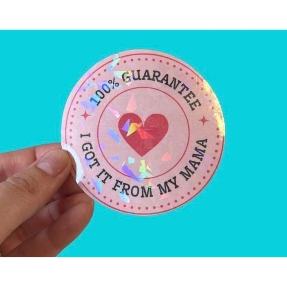 Holographic I Got It From My Mama Heart Sticker Pink Prismatic Decal 3 Inch